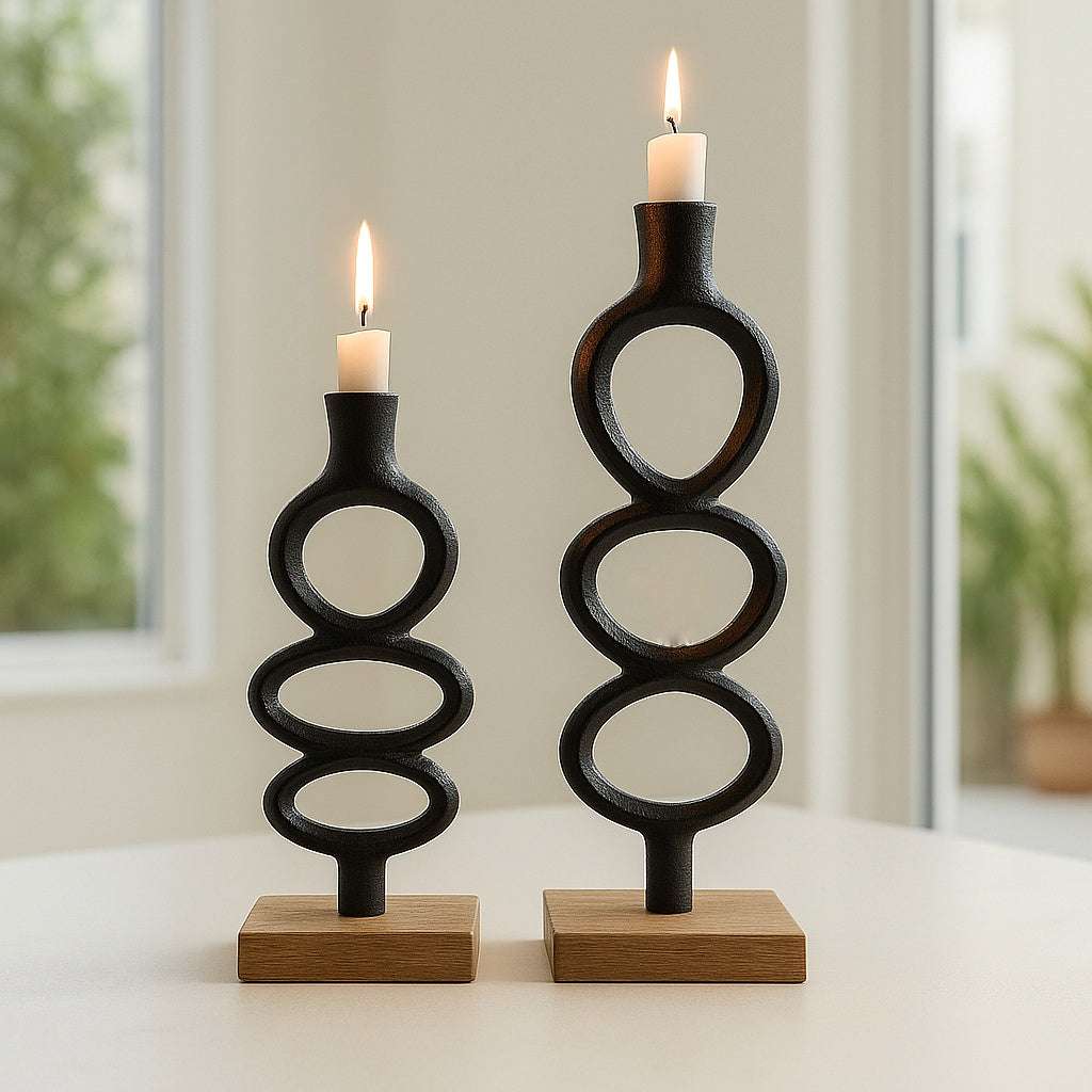 Anello Nero - Metal Loop Candle Stand (Set of 2)