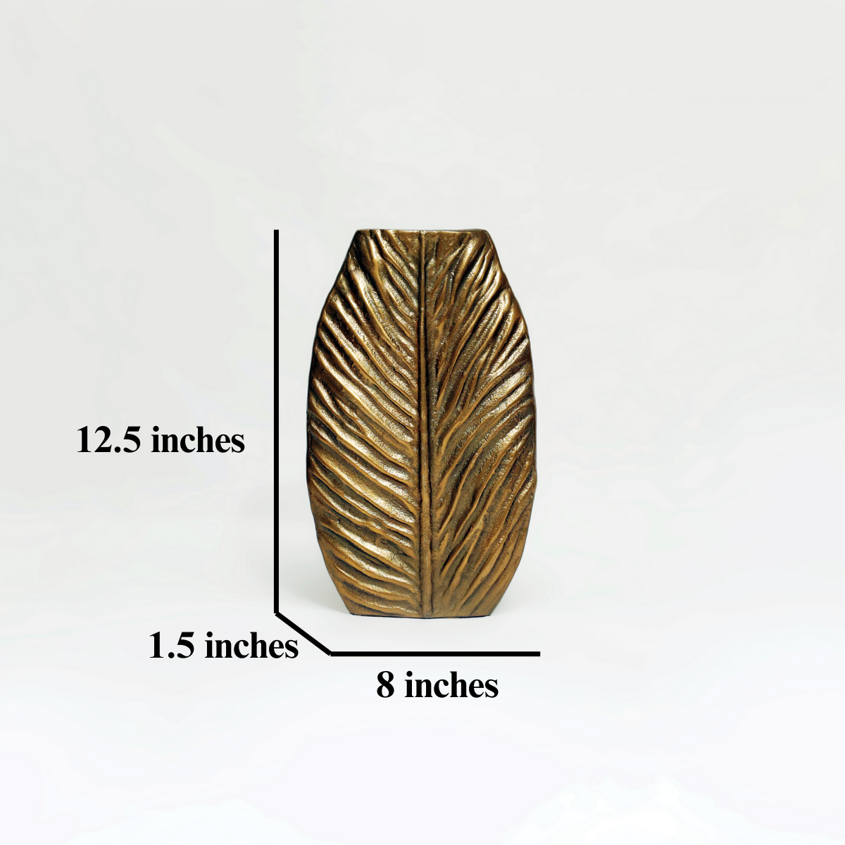 Nexus: An Ornate Leaf Vein Golden Metal Vase in Neoclassical style - Where Symmetrical Grandeur Embraces Natural Detail.