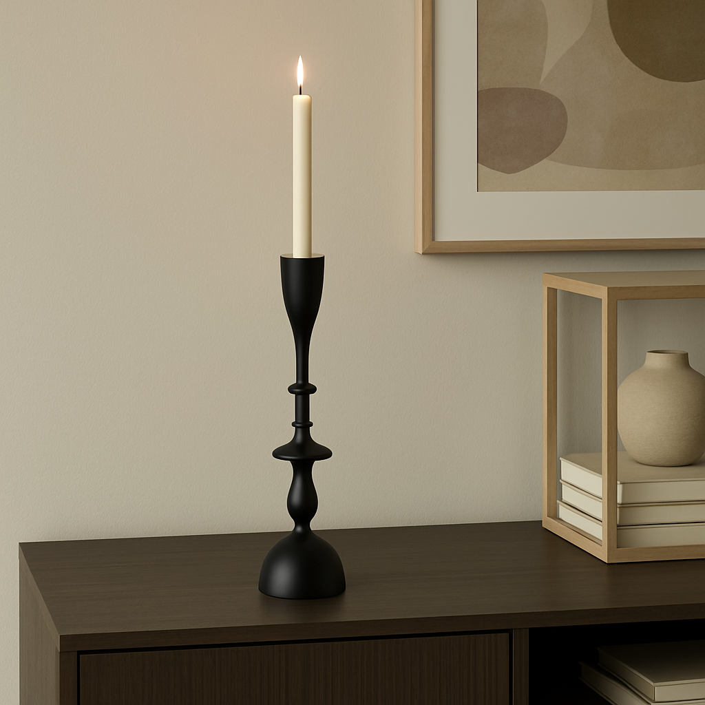 Facet Lumina – Modern Abstract Taper Stand in Midnight Hue (Large)