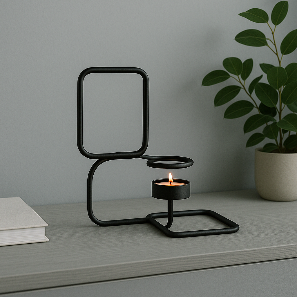 Architectural Glow – Contemporary Frame Candle Holder in Midnight Finish