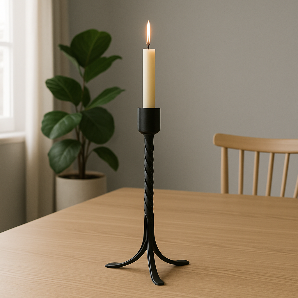 Solstice Spire – Twisted Metal Candle Holder in Deep Onyx