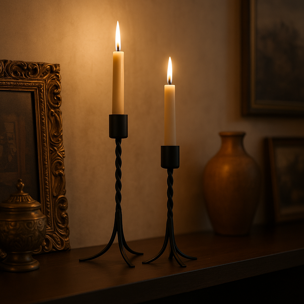 Ebon Spire – Twisted Metal Candle Holder Set (Set of 2)