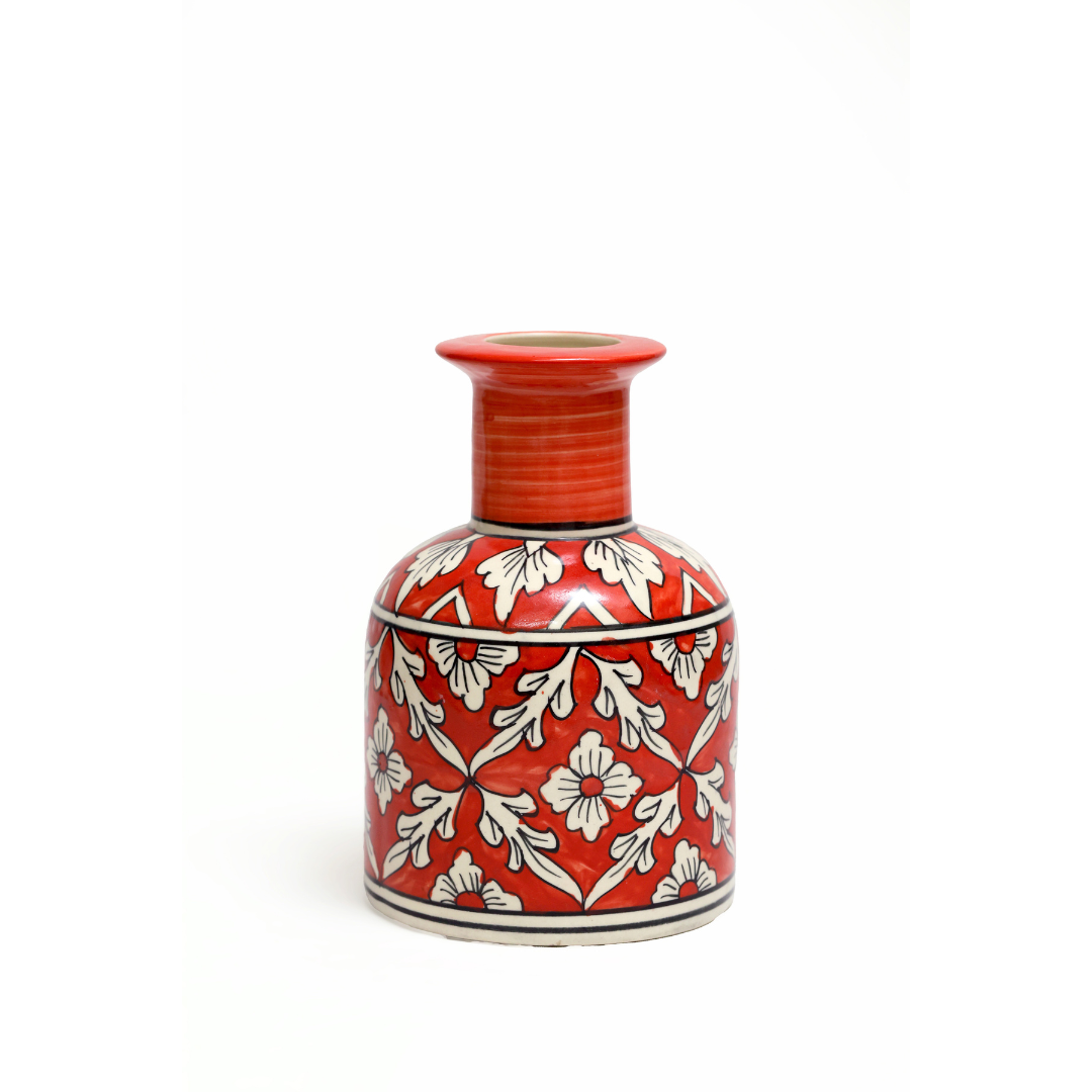 Zafrani Guldasta: A Testament of Mughal Artistry in Hand Painted Ceramic Vase