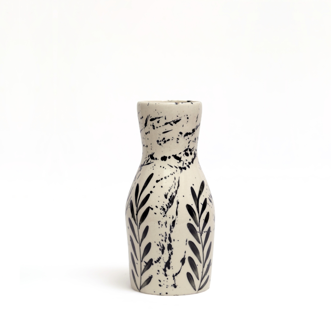 Noir Blanc Ceramic Vase - The Art of Contrast in Hand-Painted Indian Pottery.