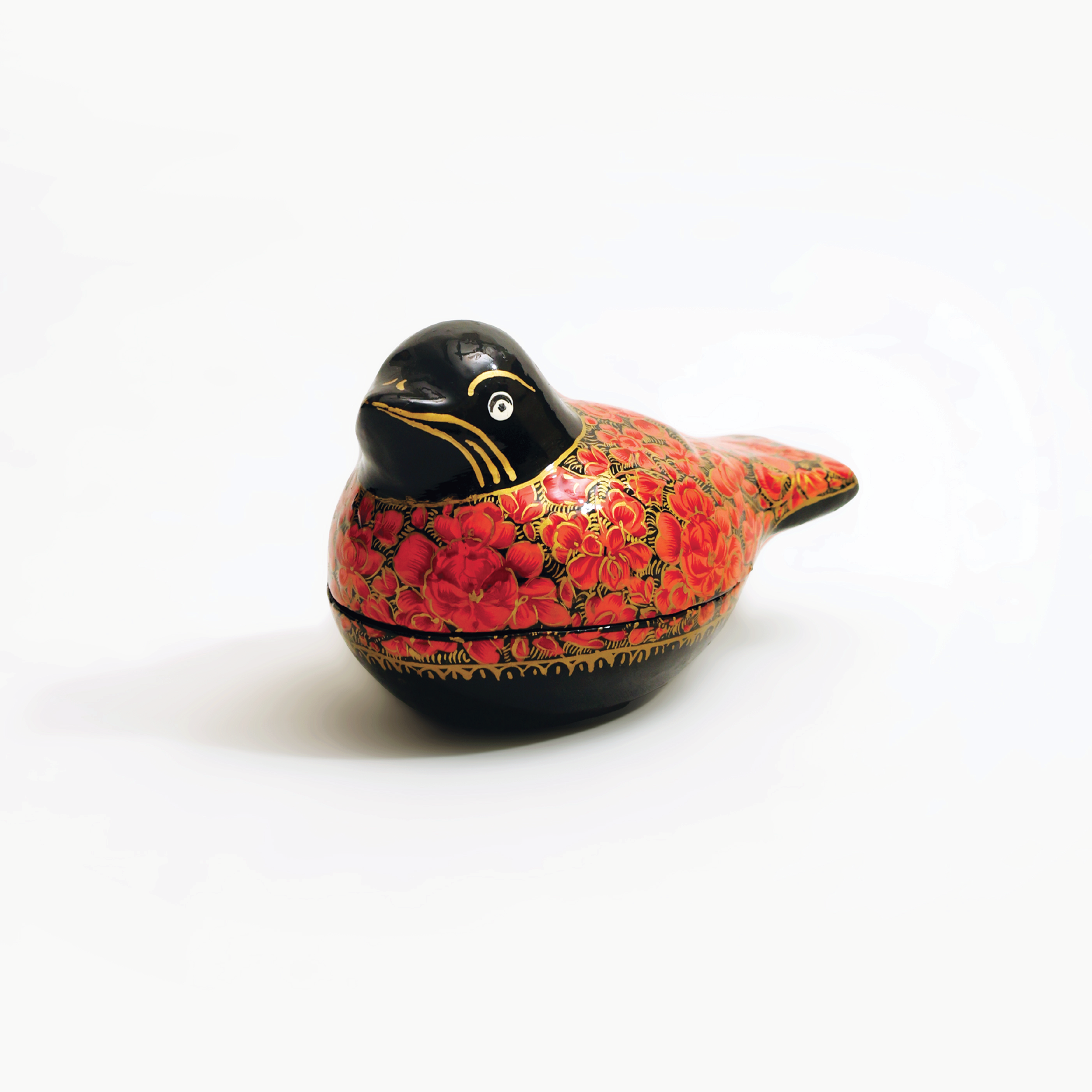Gulmohar: Siyah-o-Surkh Parinda - A crimson bird shaped kashmiri trinket case.