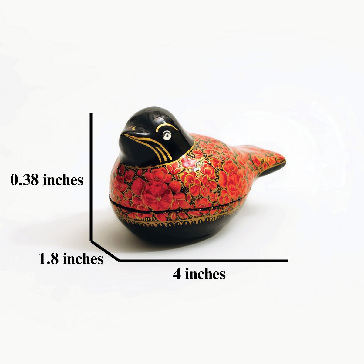 Gulmohar: Siyah-o-Surkh Parinda - A crimson bird shaped kashmiri trinket case.