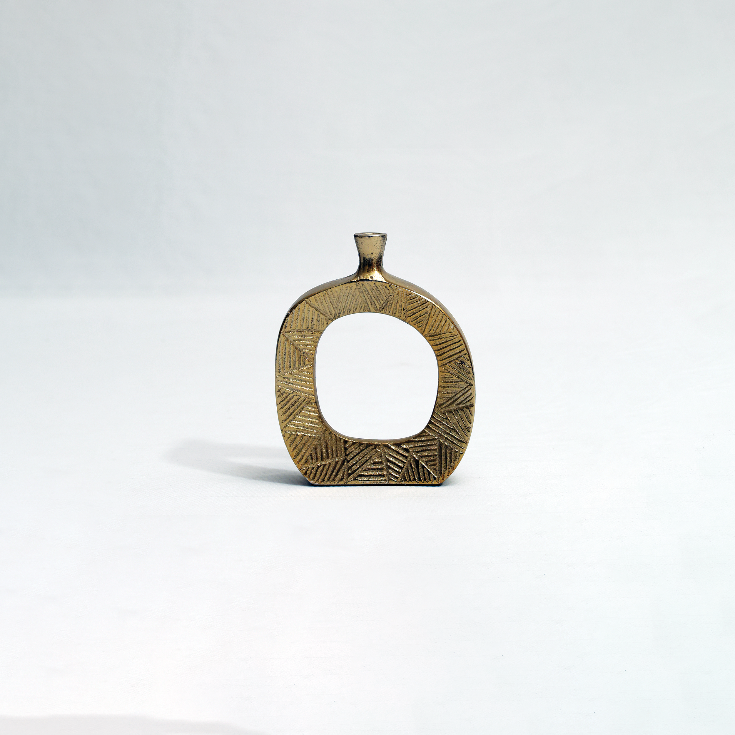 Crest: A Geometric Style Neoclassical Small Metal Vase in Gold Finish - Modern Minimalism Meets Ancient Geometry