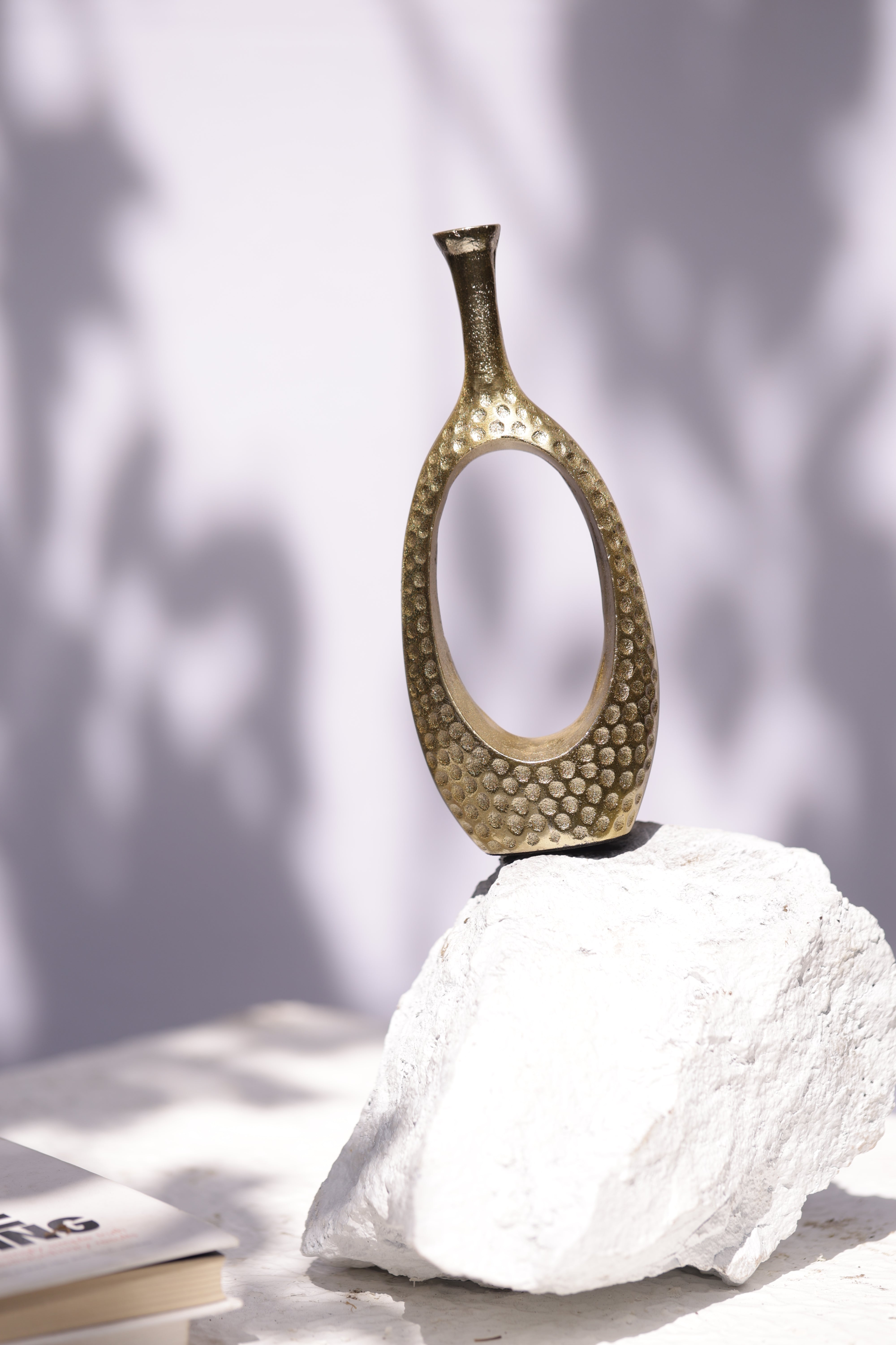 Ember: A Petite Golden Metal Vase in Minimalist Neoclassical style - Warmth Sculpted in Golden Light.