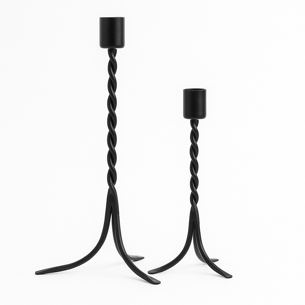 Ebon Spire – Twisted Metal Candle Holder Set (Set of 2)