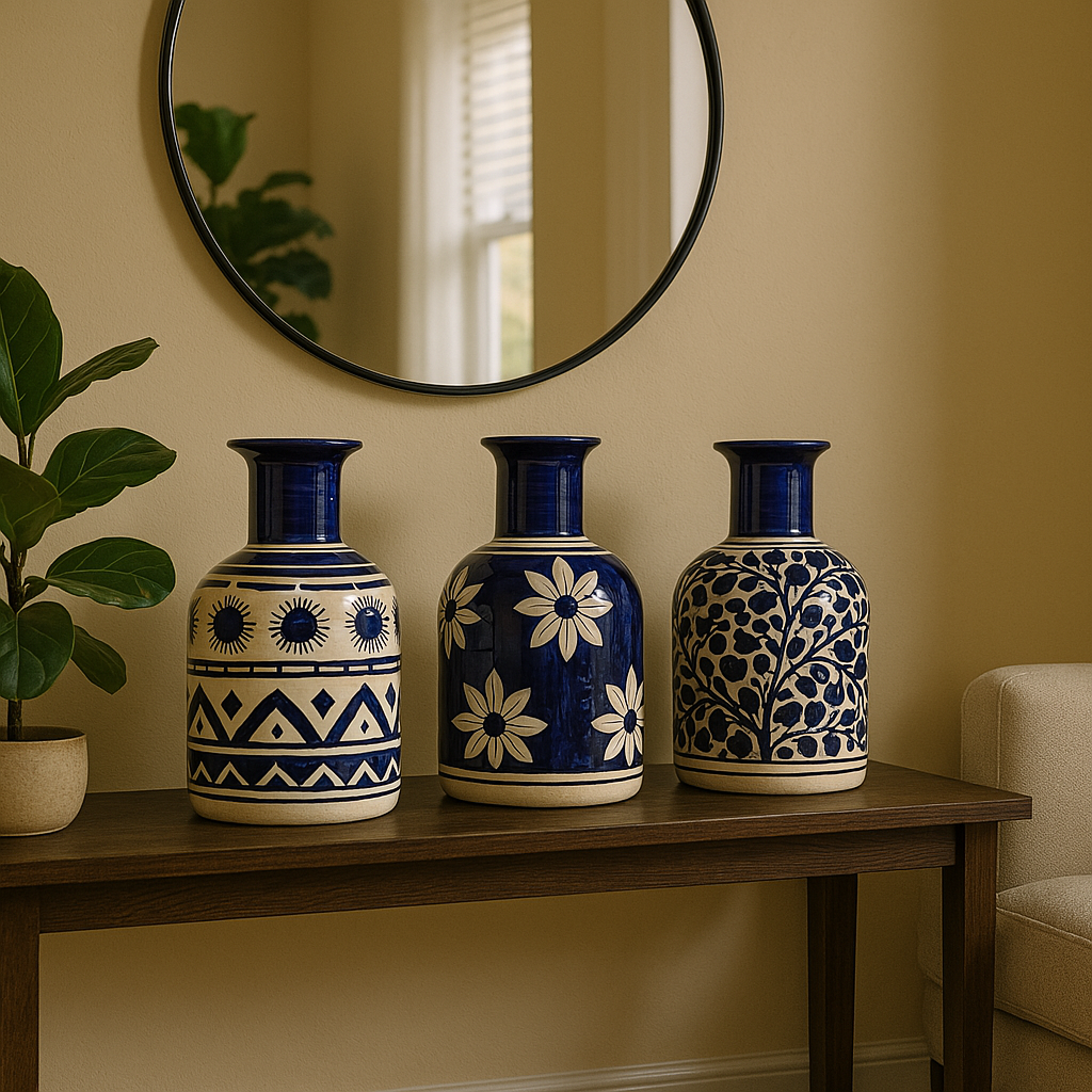 Gul-e-Bahaar Guldasta: Daisies in Mughal Artistry in Hand Painted Ceramic Vase