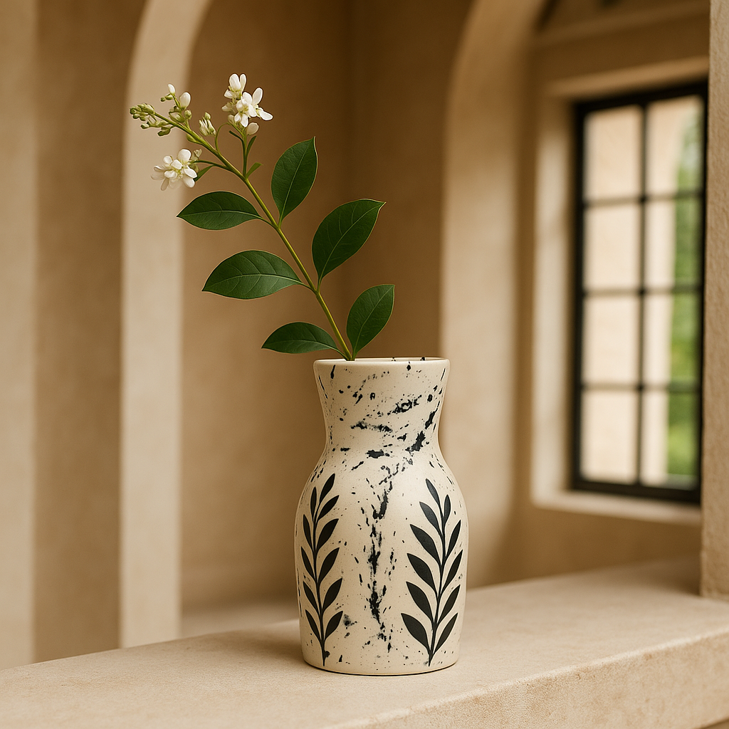 Noir Blanc Ceramic Vase - The Art of Contrast in Hand-Painted Indian Pottery.