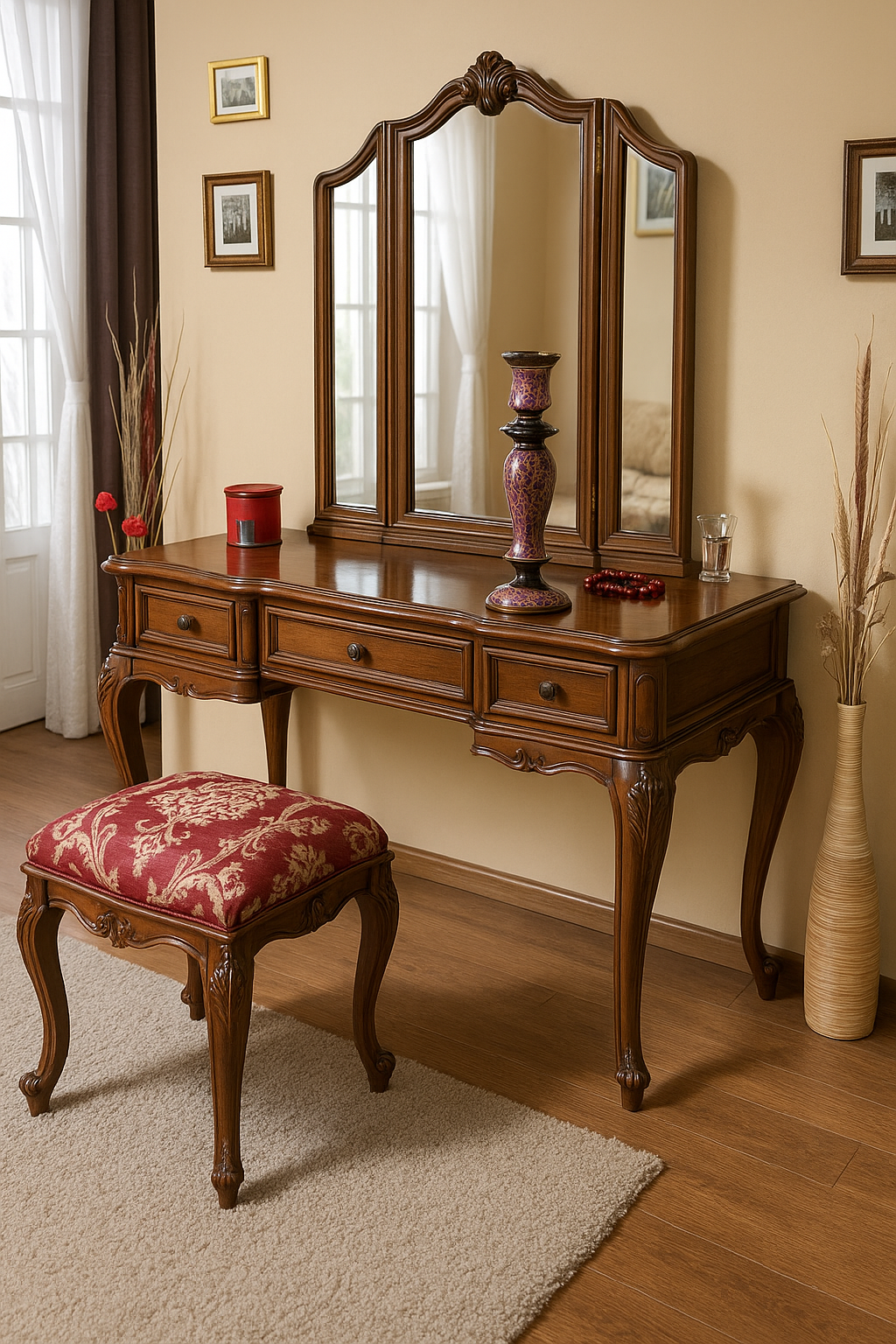 Minaret: Jamuni Shama Daan - A bright violet kashmiri papier mache tower shaped candle stand