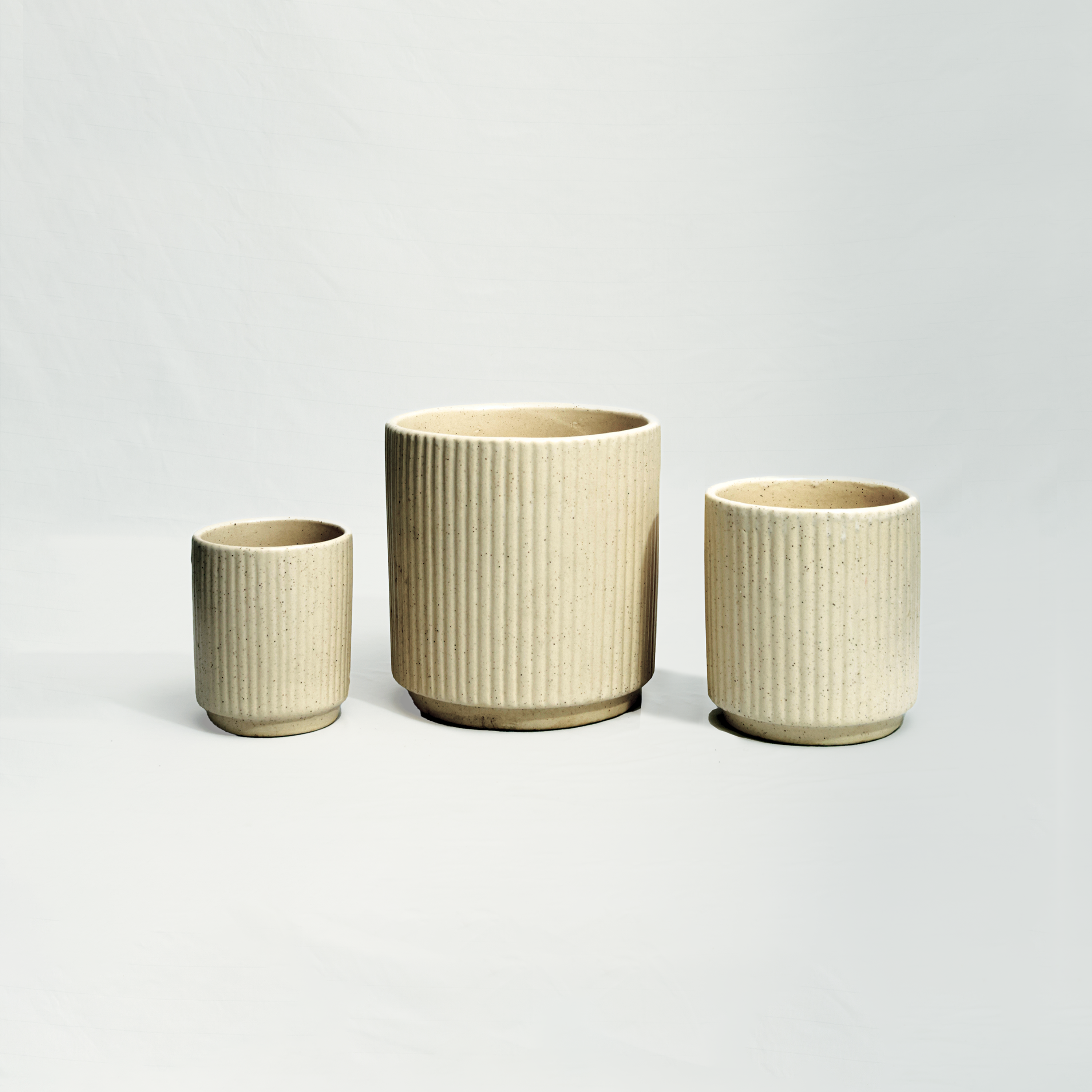 Doric: Cream Colored Neoclassical Style Trio Pots in Ceramic (Set of 3)