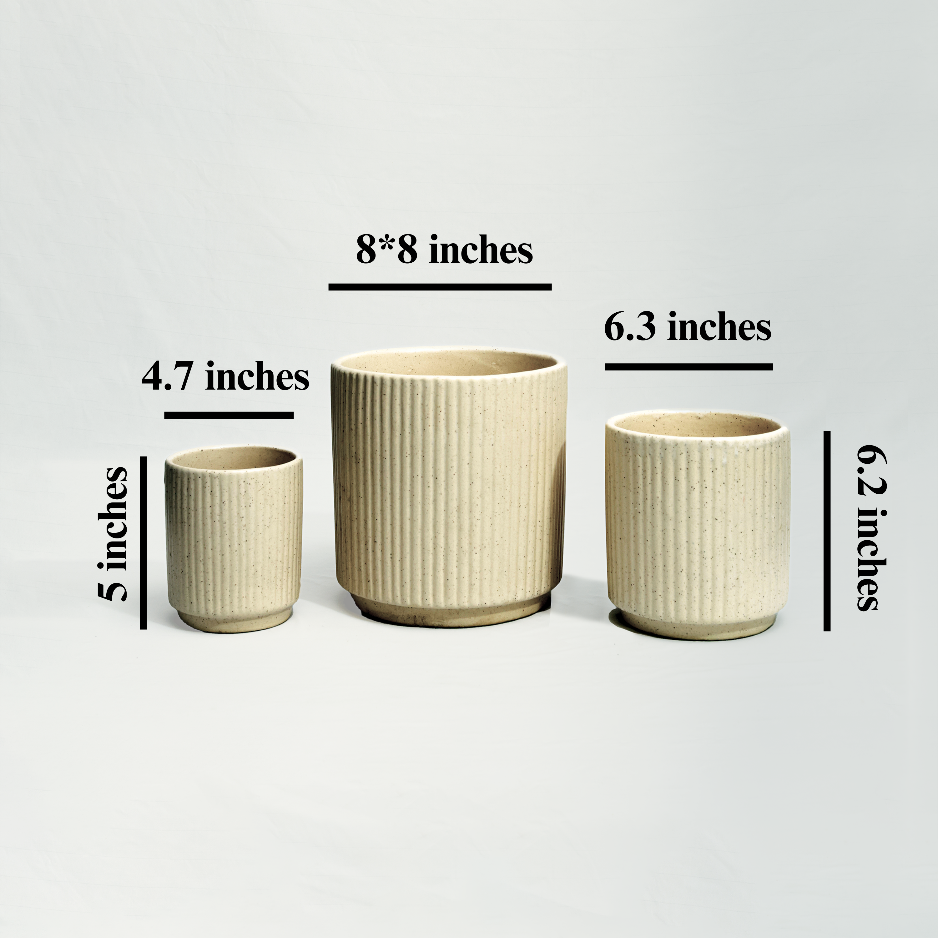 Doric: Cream Colored Neoclassical Style Trio Pots in Ceramic (Set of 3)