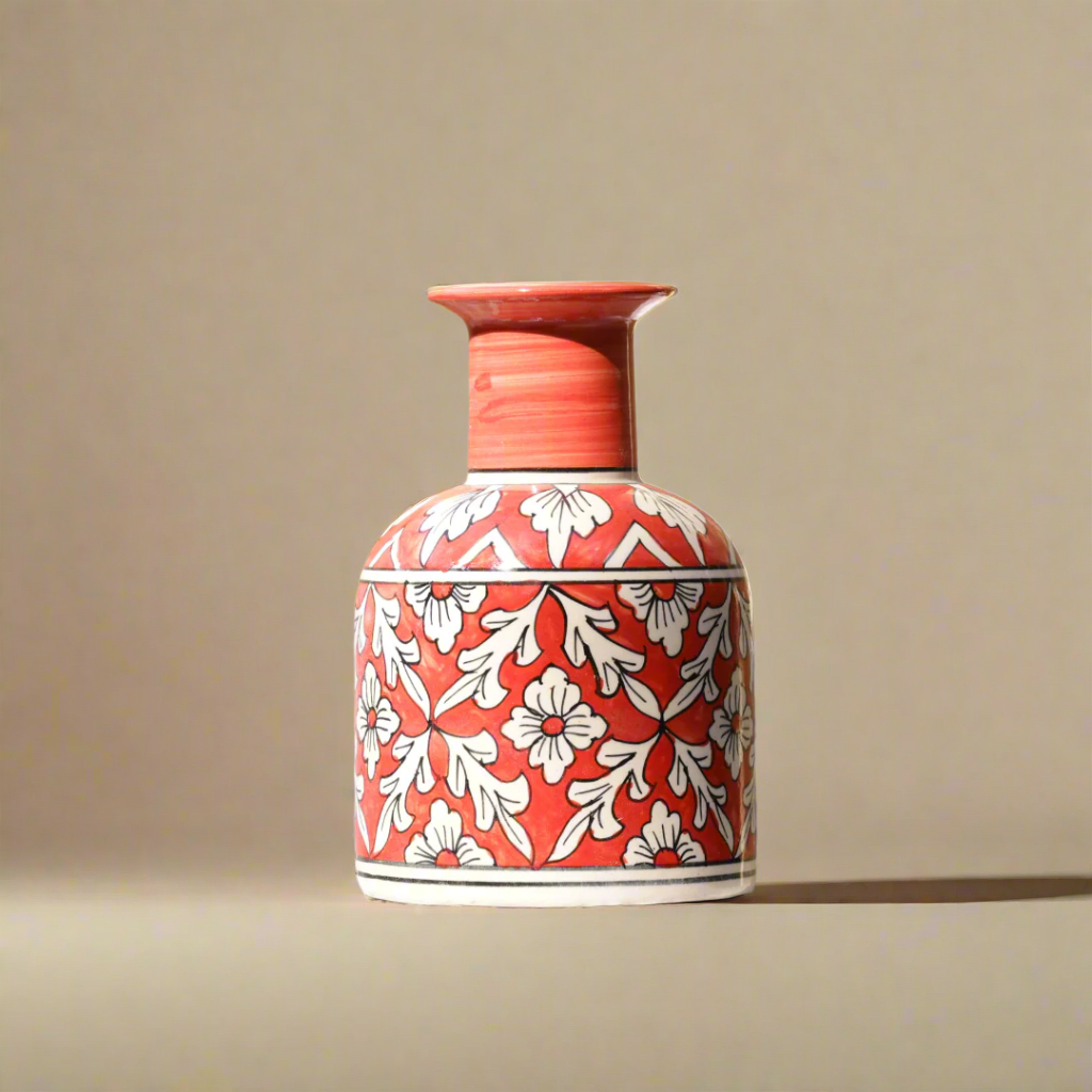 Zafrani Guldasta: A Testament of Mughal Artistry in Hand Painted Ceramic Vase