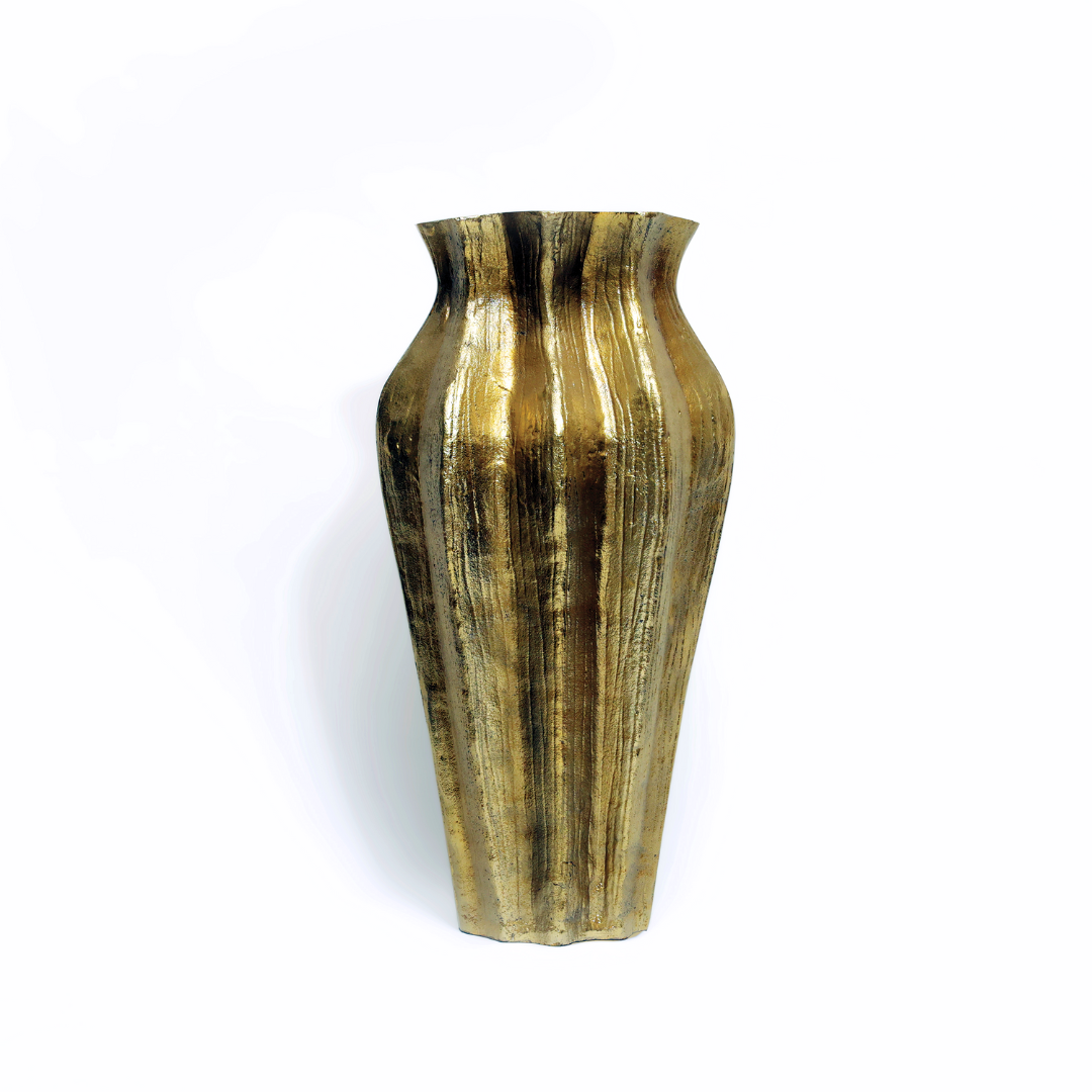 Aurum: A Modern Echo of Ancient Grandeur in Gold Finish Neoclassical Floor Metal Vase