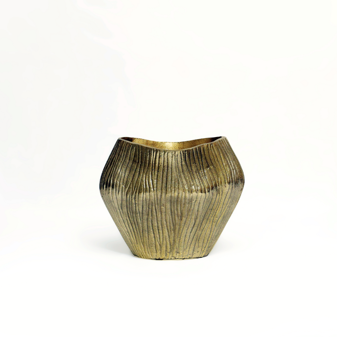 Grace: Gilded Metal Vase in Neoclassical style with Fluted Pattern - Symphony of Line and Light.