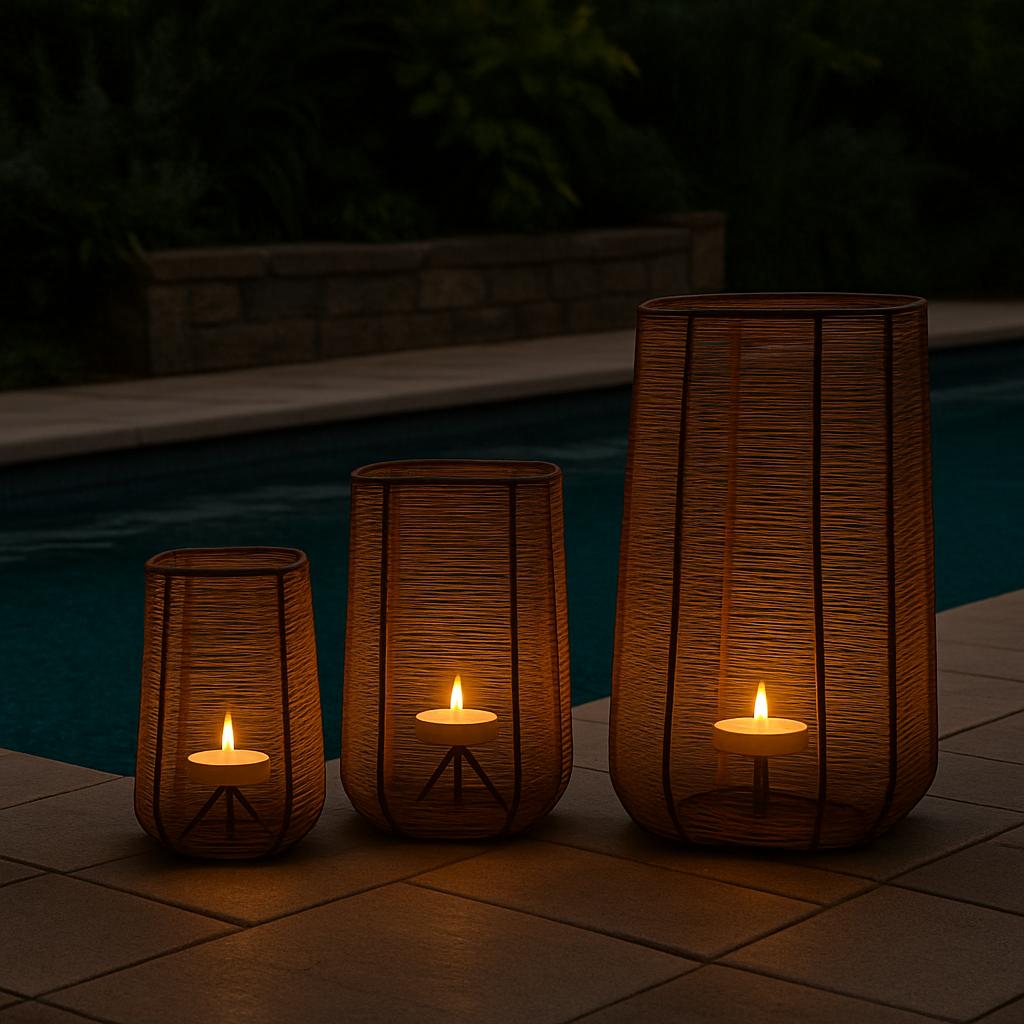 Dusklight Weave: Golden Outdoor Lanterns (Set of 3)
