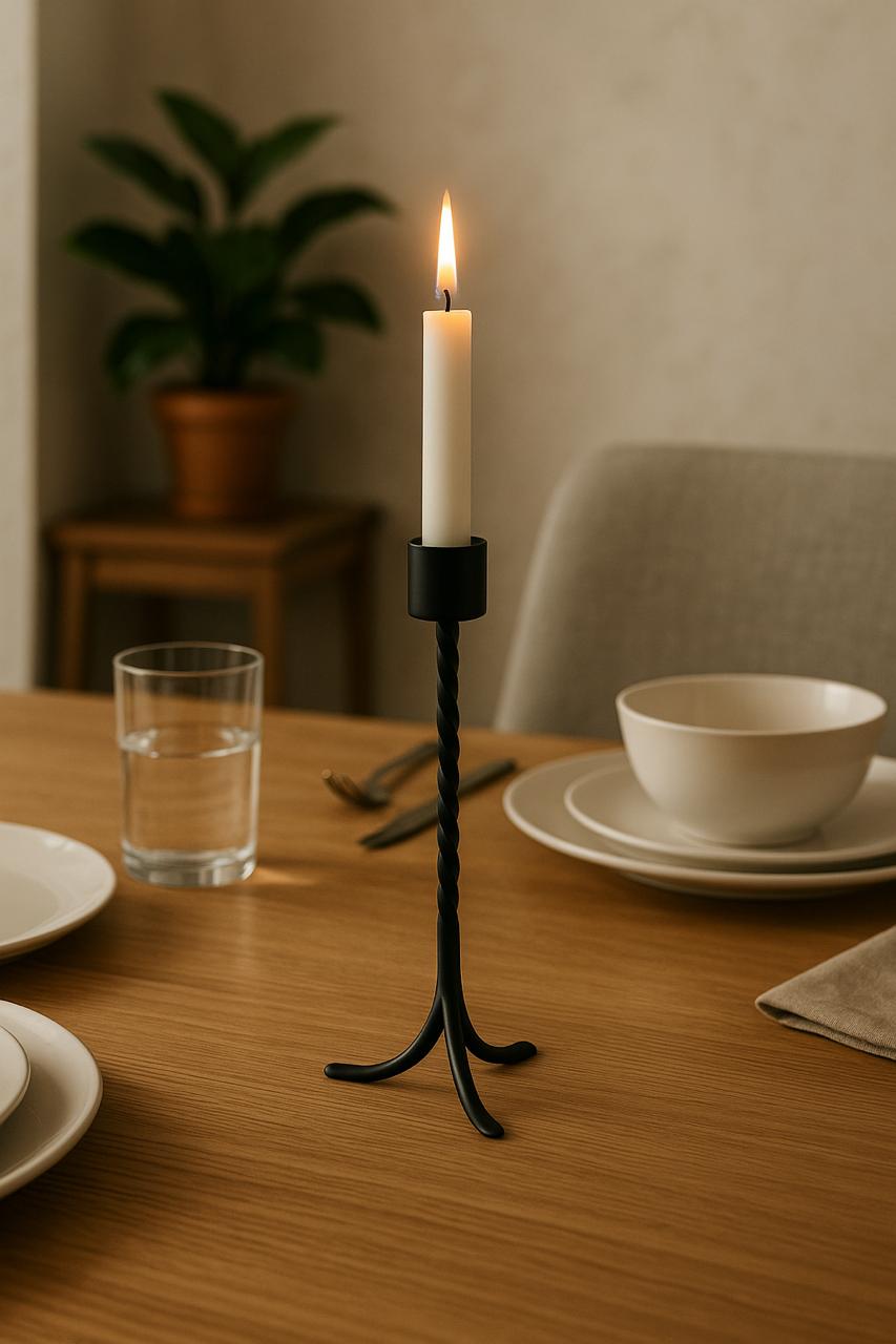 Obsidian Twist – Twisted Metal Candle Holder in Shadow Black (Small)
