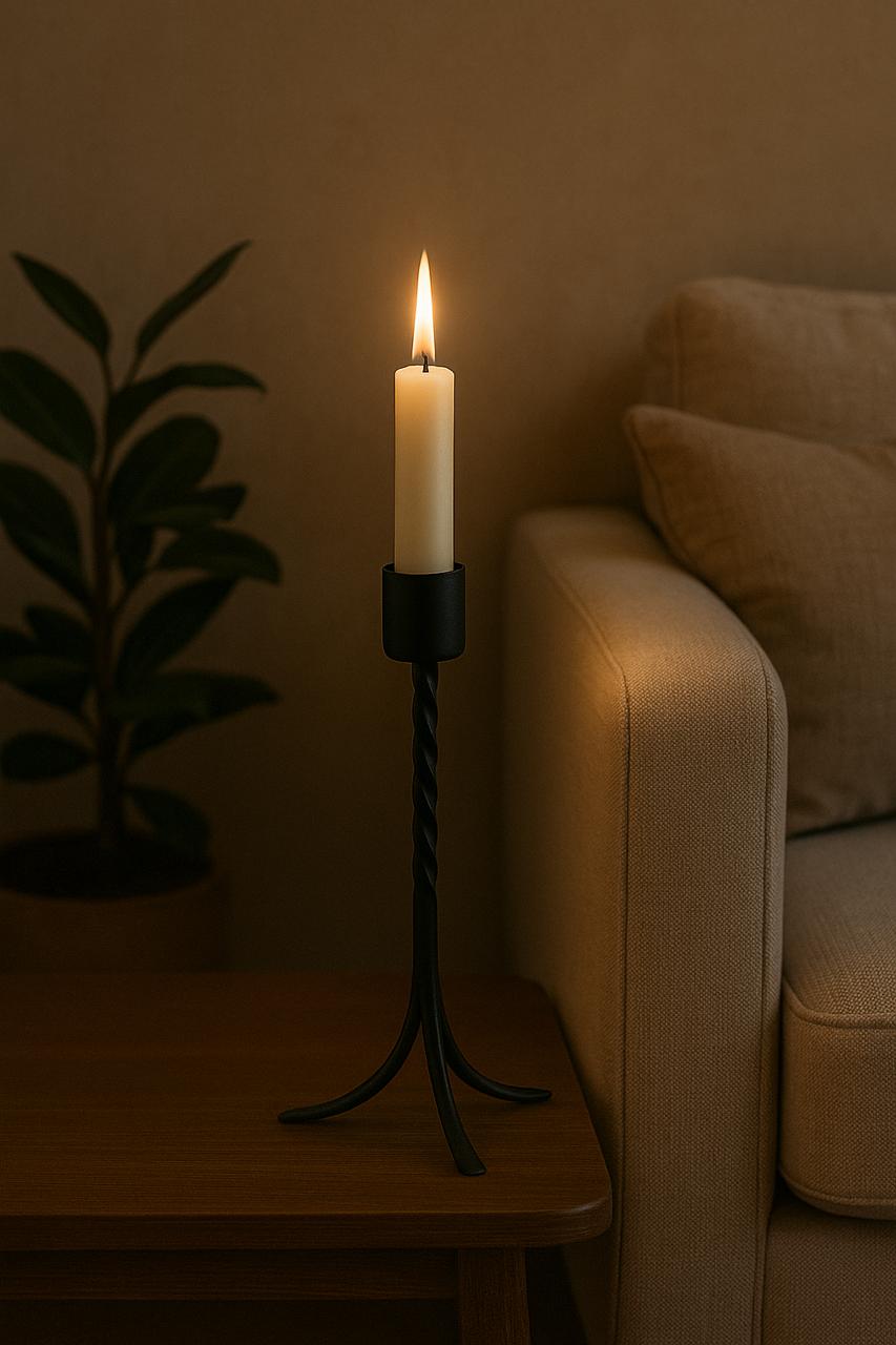 Obsidian Twist – Twisted Metal Candle Holder in Shadow Black (Small)