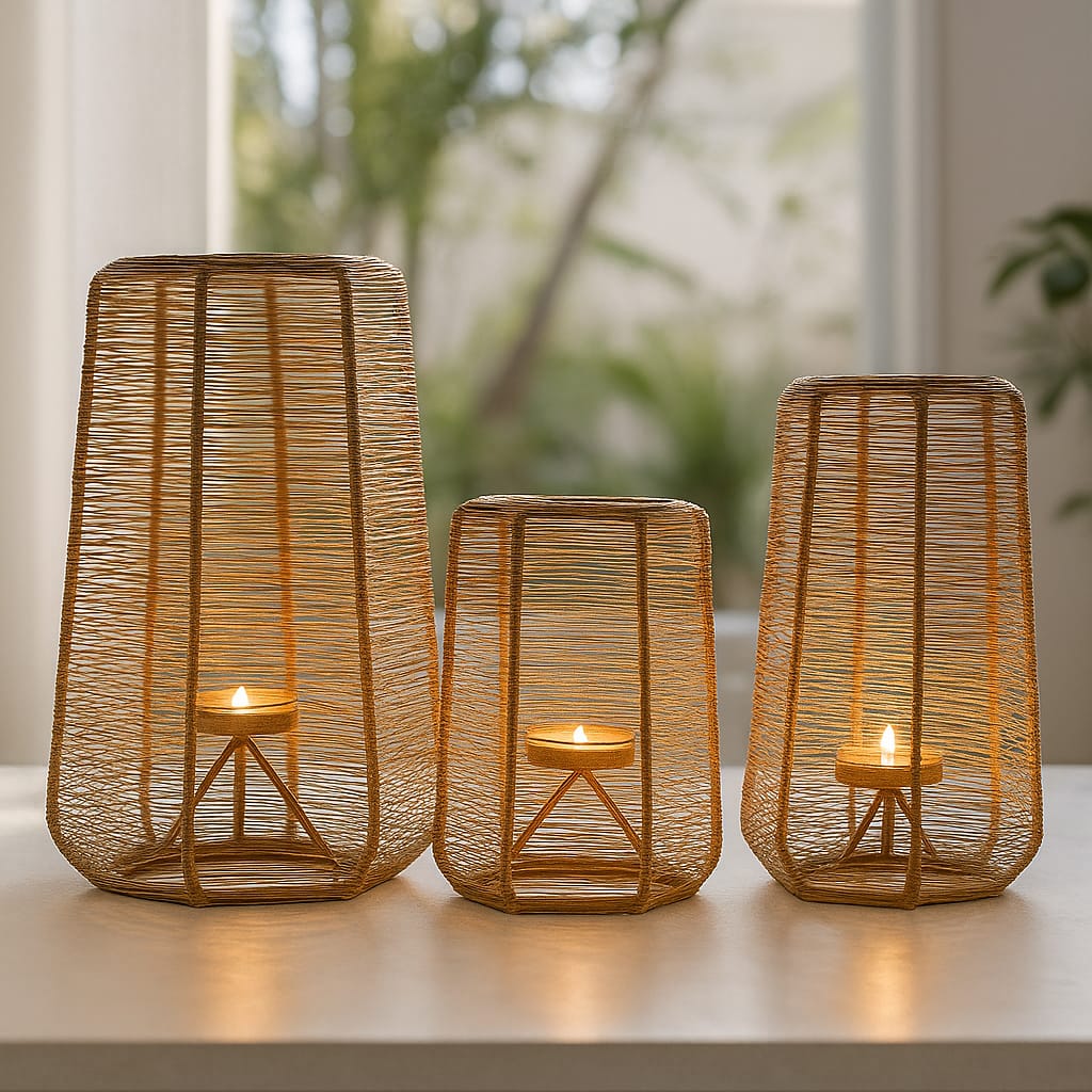 Dusklight Weave: Golden Outdoor Lanterns (Set of 3)
