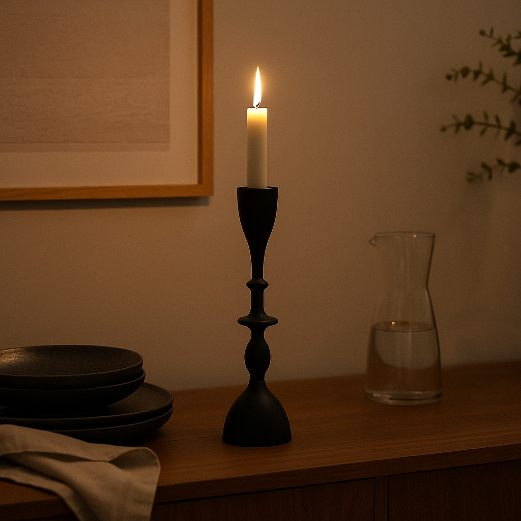 Facet Lumina – Modern Abstract Taper Stand in Midnight Hue (Large)