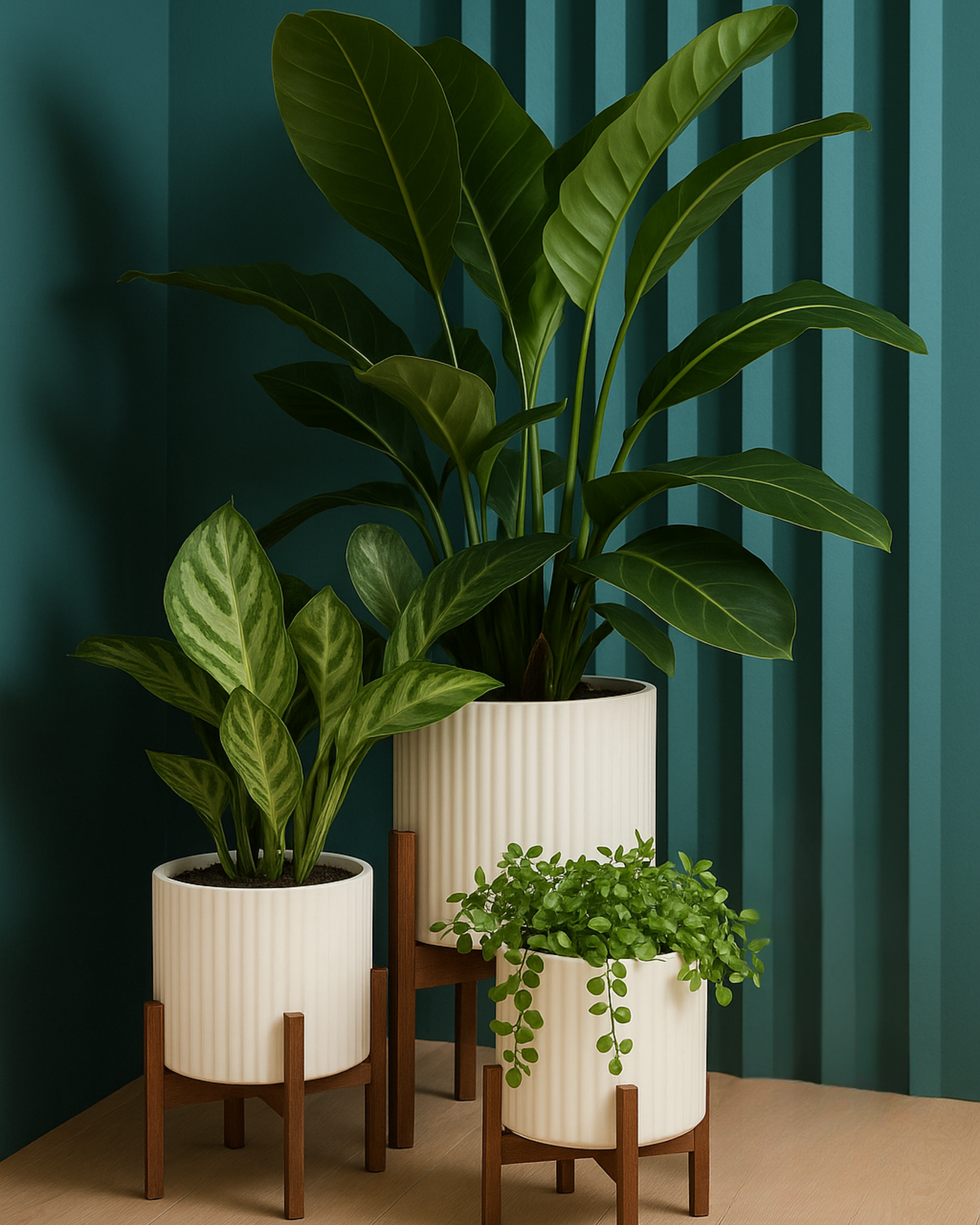 Doric: Cream Colored Neoclassical Style Trio Pots in Ceramic (Set of 3)