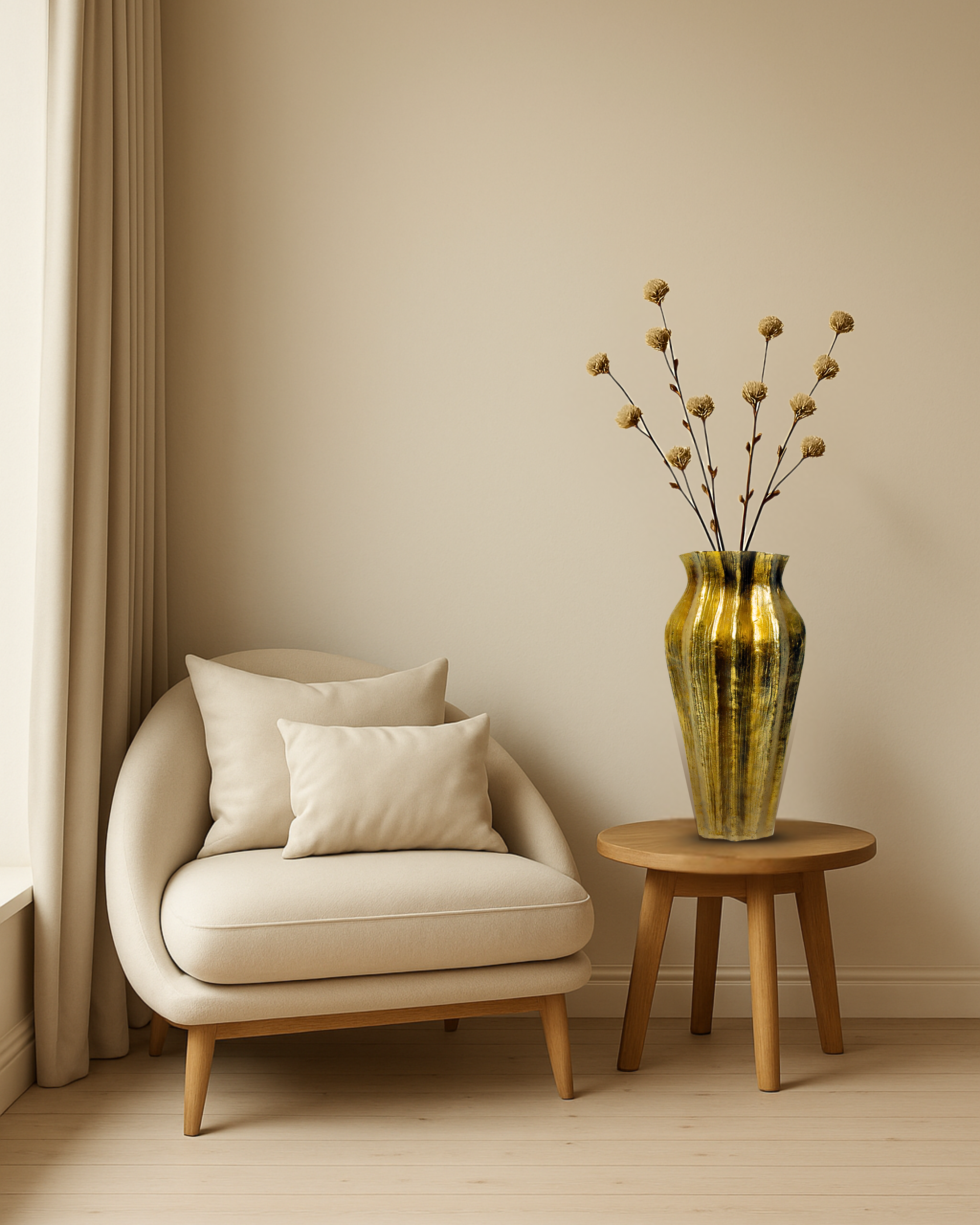 Aurum: A Modern Echo of Ancient Grandeur in Gold Finish Neoclassical Floor Metal Vase
