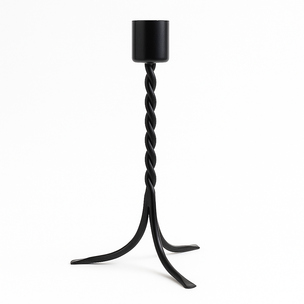 Obsidian Twist – Twisted Metal Candle Holder in Shadow Black (Small)
