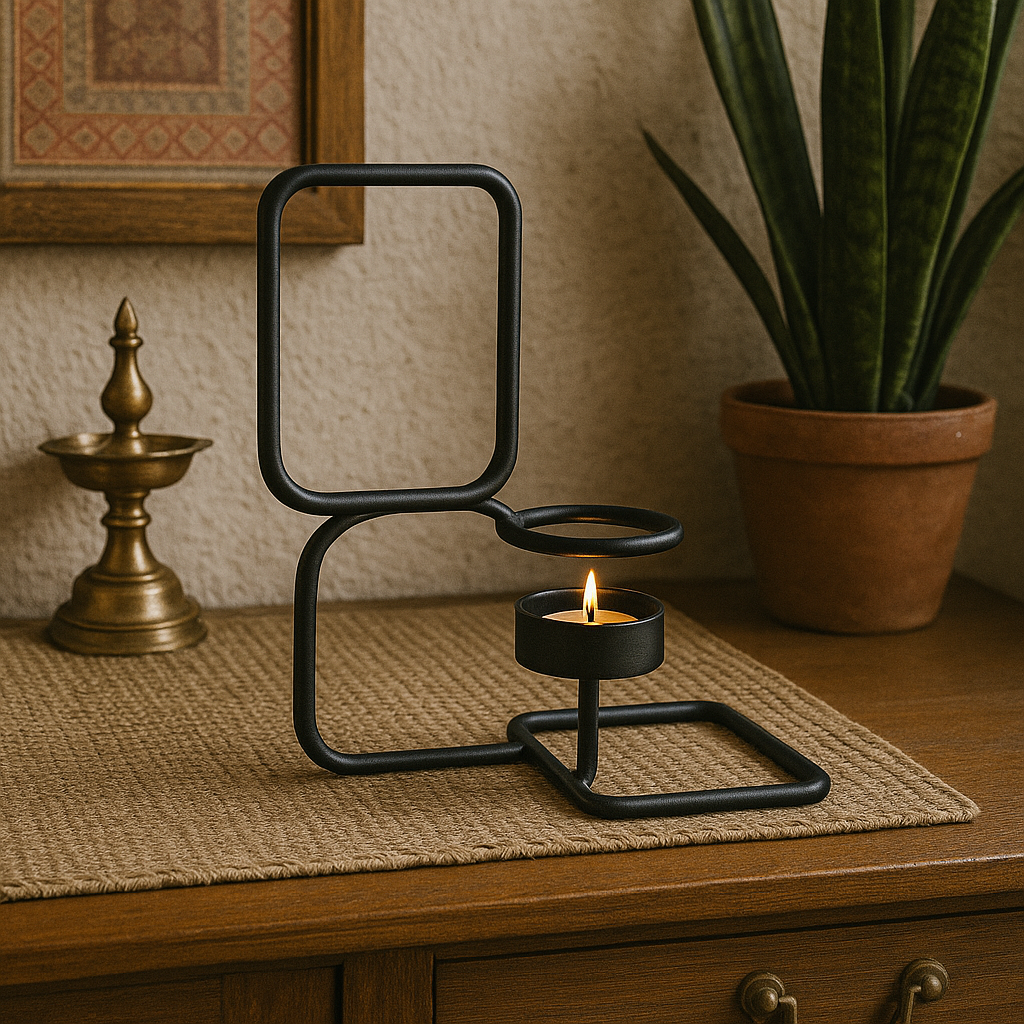 Architectural Glow – Contemporary Frame Candle Holder in Midnight Finish