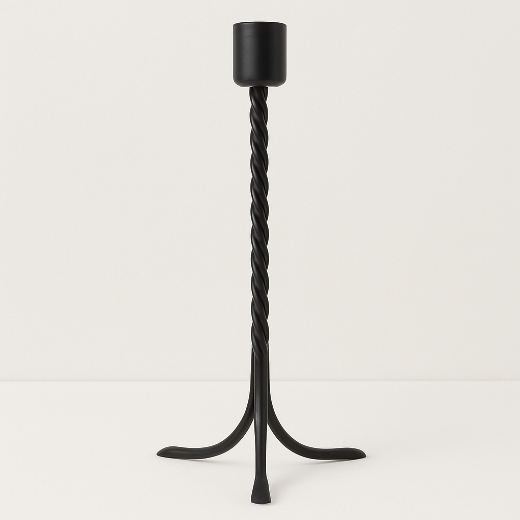 Solstice Spire – Twisted Metal Candle Holder in Deep Onyx