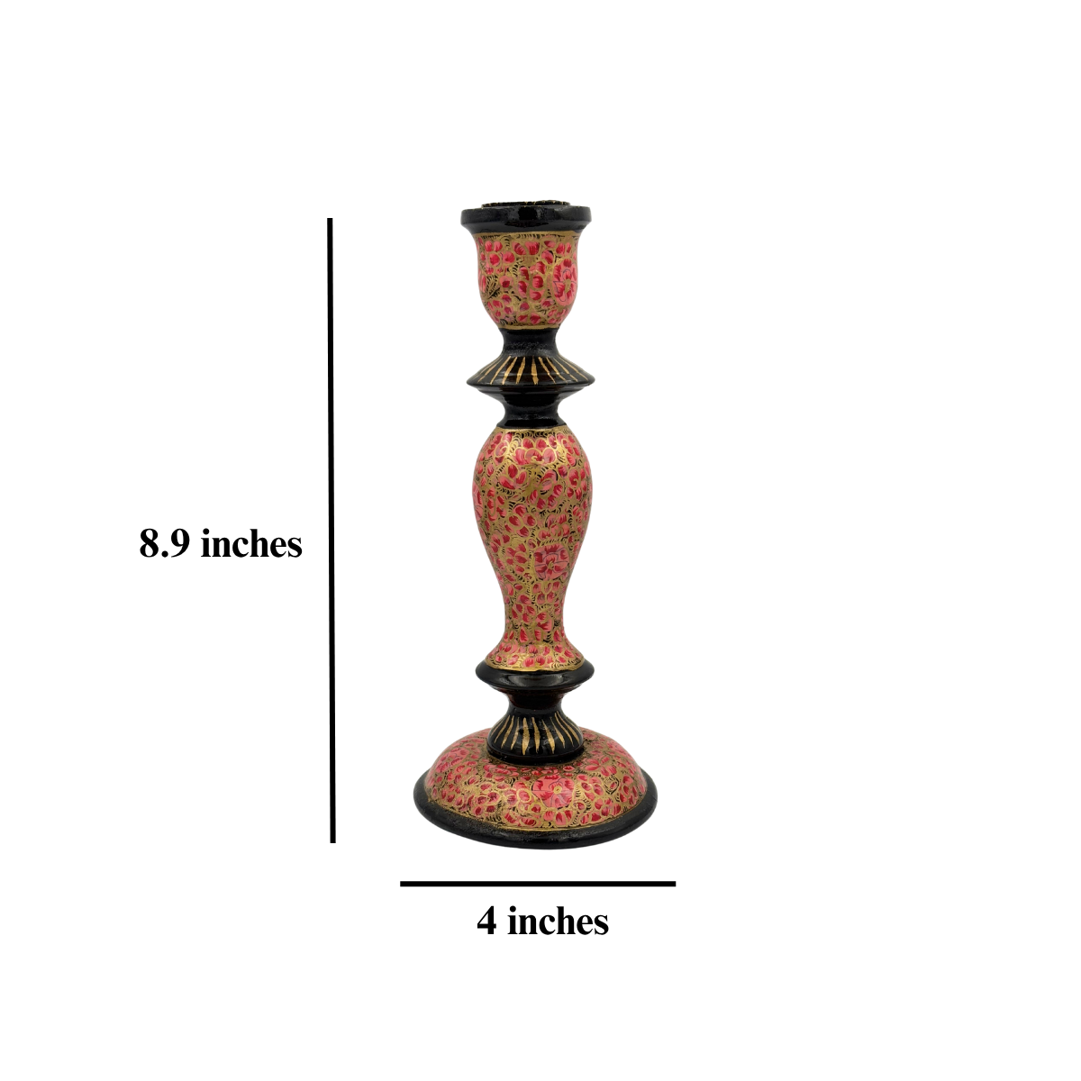 Qutub: Gulaabi Shama Daan : An Elegant Kashmiri Papier Mache Tower Shaped Candle Stand