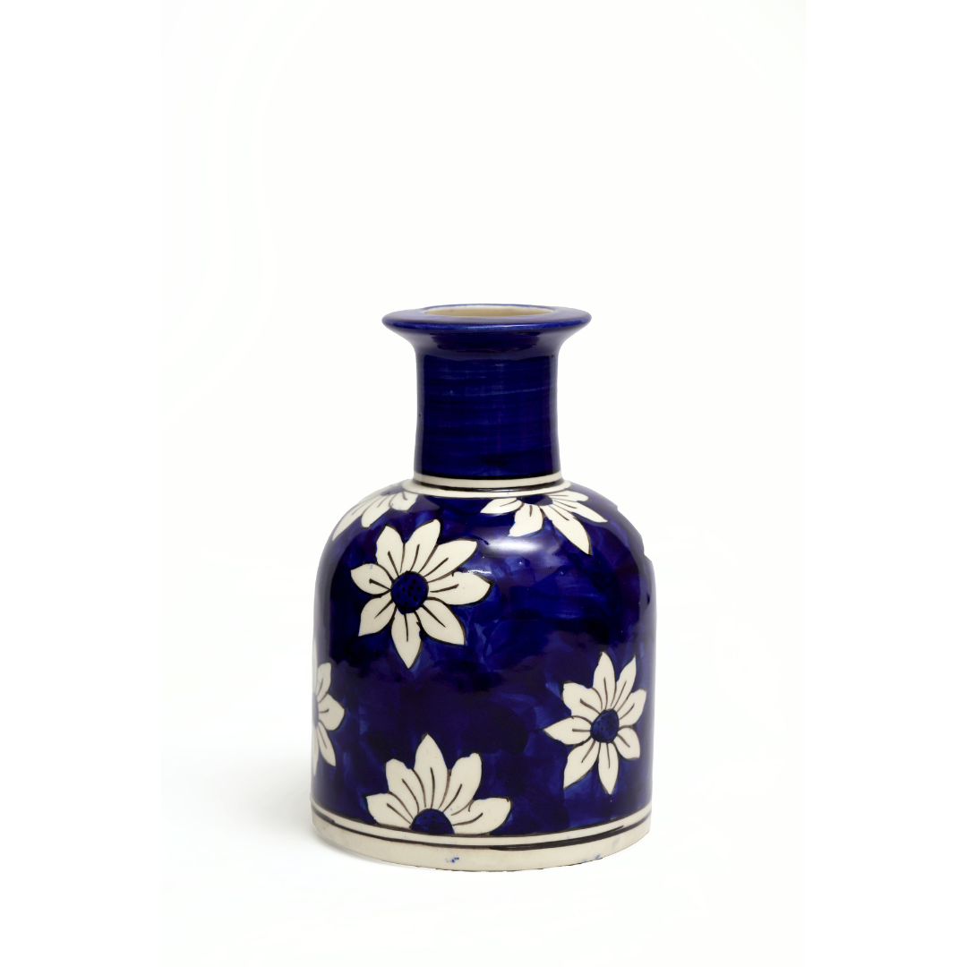 Gul-e-Bahaar Guldasta: Daisies in Mughal Artistry in Hand Painted Ceramic Vase