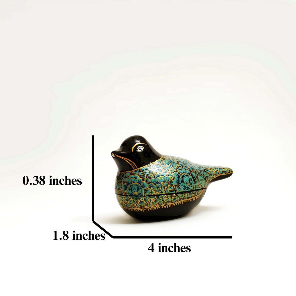 Nilofar: Shab-e-Noor Parinda - A teal bird shaped kashmiri trinket case.