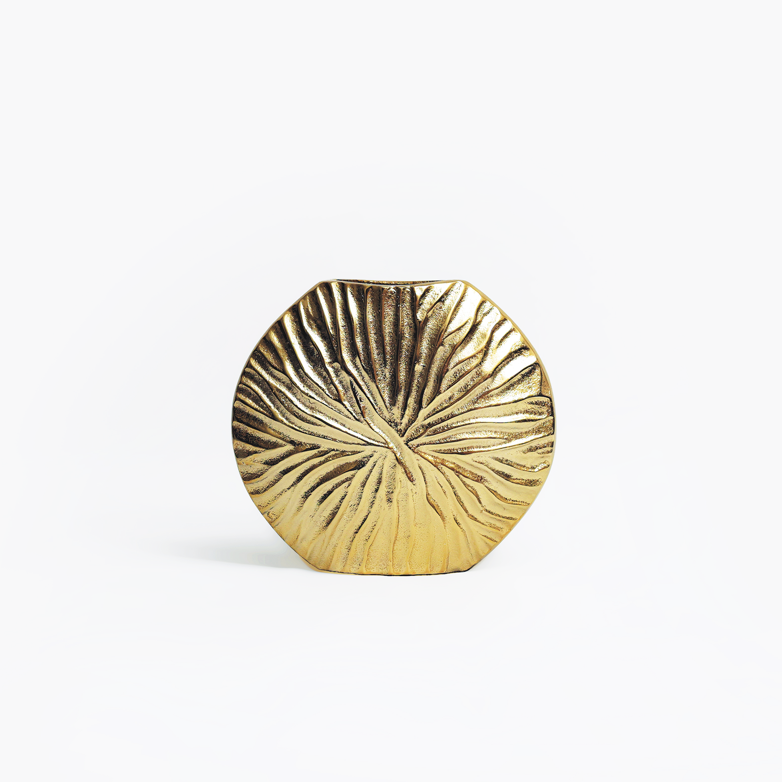 Glimmer: An Aurelian Golden Metal Vase in Neoclassical style with Emanating Rays - An Ode to Symmetry and Solar Majesty.