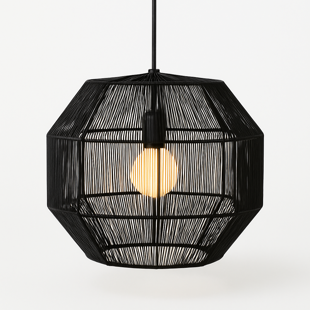 Obsidian Dome – Black Geometric Hanging Pendant Lamp for Modern Interiors