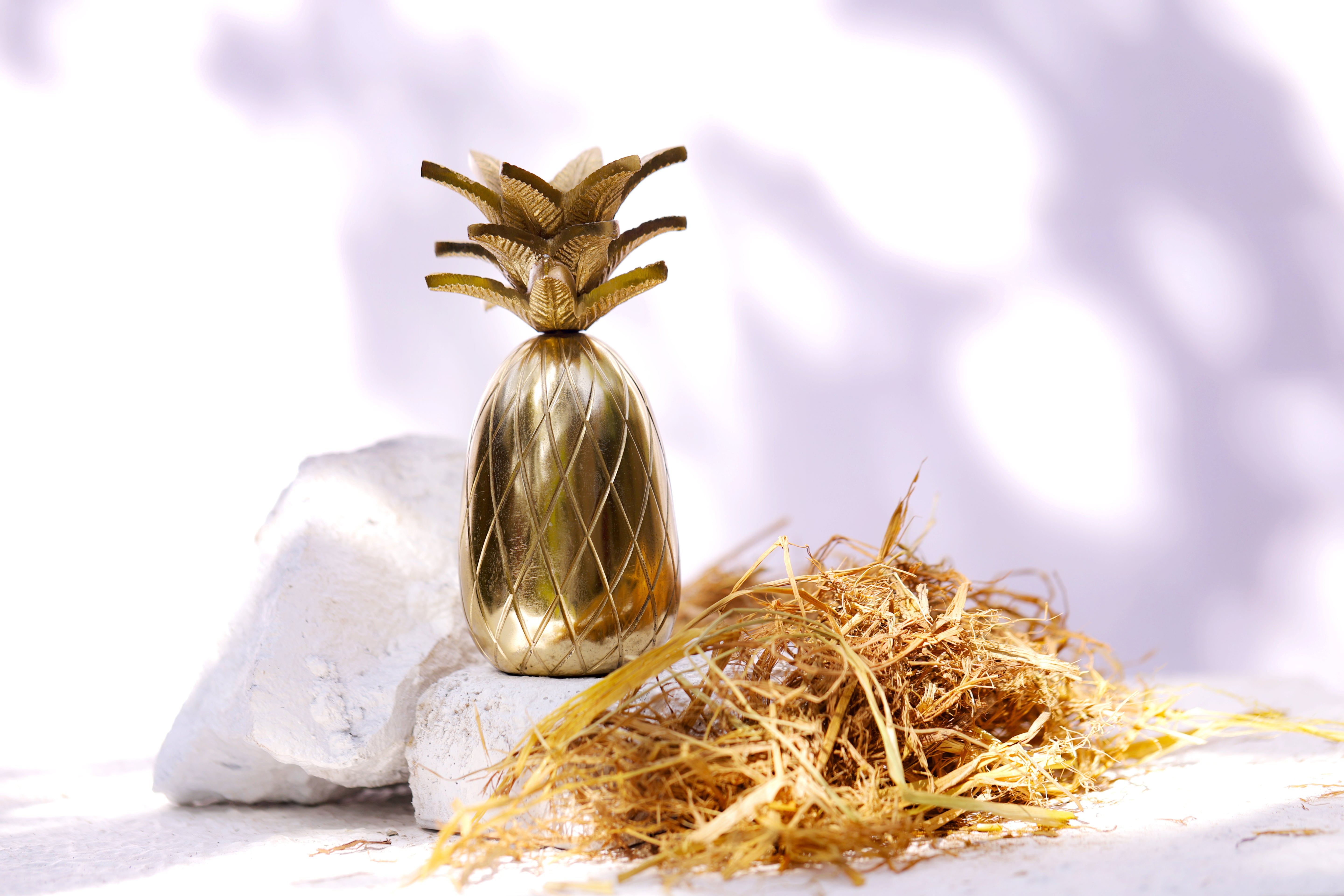 Sunburst: Tropical Gold (Set of 2) - Contemporary Pineapple shaped Metal Table Accent cum Candle Stand