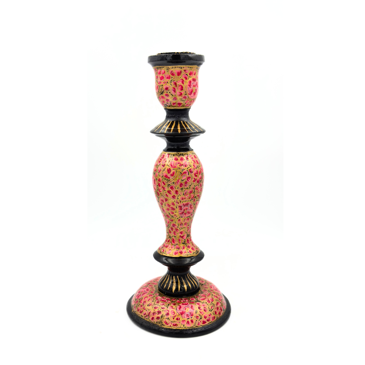 Qutub: Gulaabi Shama Daan : An Elegant Kashmiri Papier Mache Tower Shaped Candle Stand