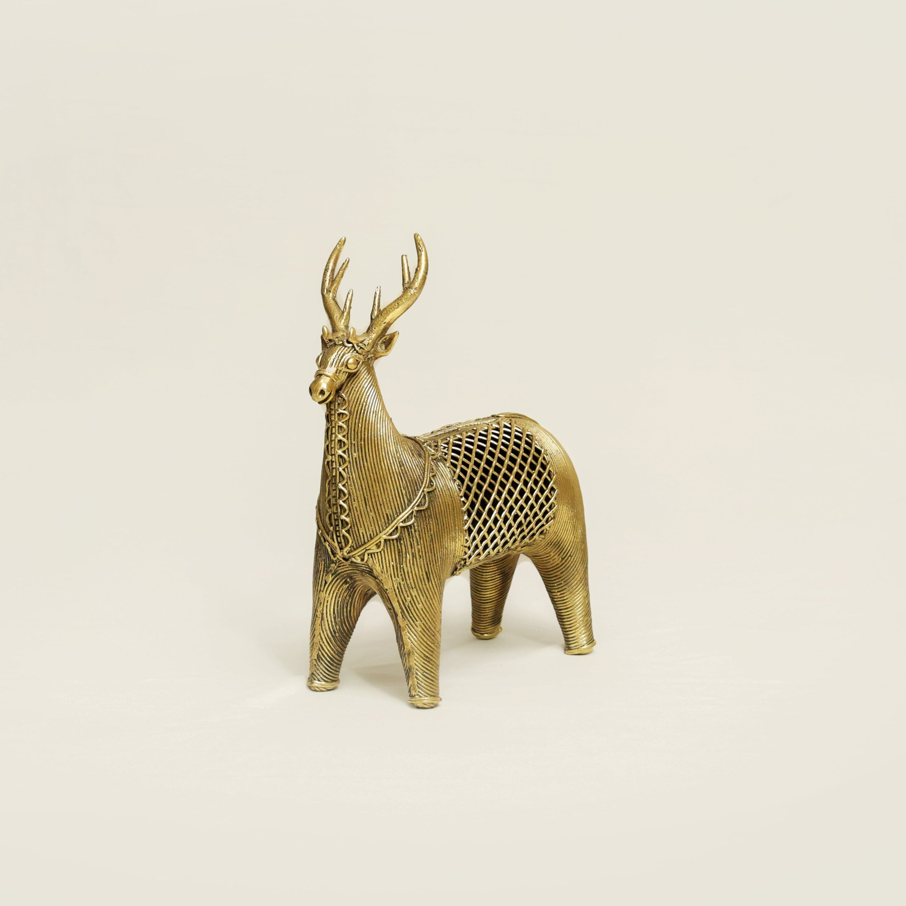 Ethereal Stag: A Dhokra Brass Golden Forest Sculpture