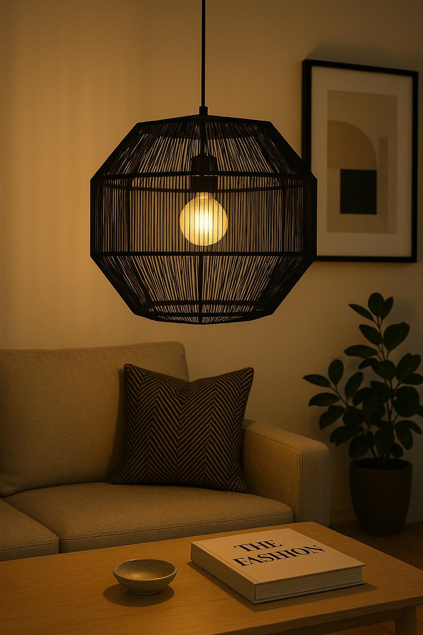 Obsidian Dome – Black Geometric Hanging Pendant Lamp for Modern Interiors