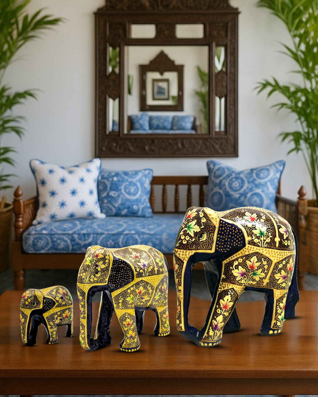 Zenith: Naqash-e-Gul Elephant (Set of 3) - A Kaleidoscope of Kashmiri Artistry.