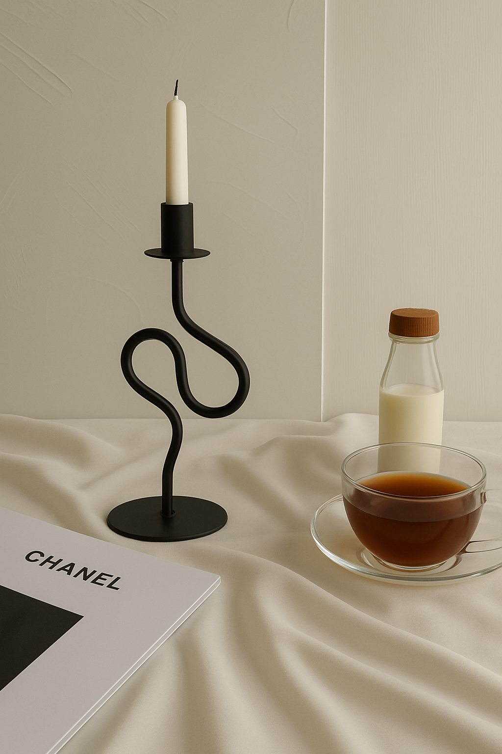 La Courbe Celeste Lumina – Elegant Wavy Candle Holder in Deep Onyx