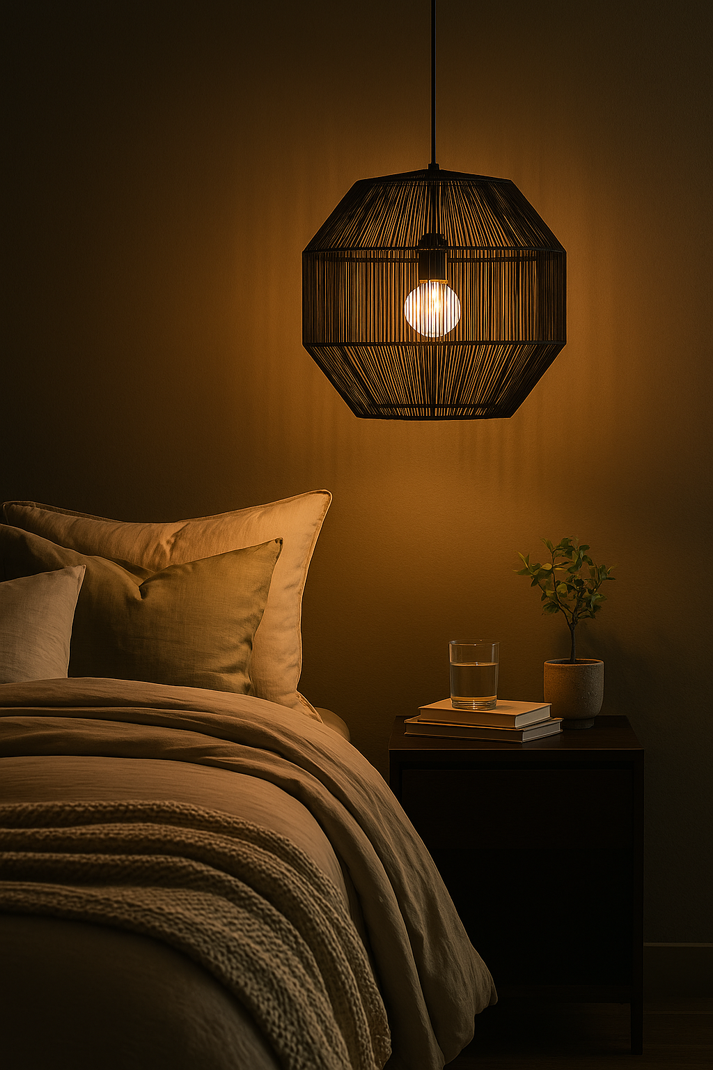 Obsidian Dome – Black Geometric Hanging Pendant Lamp for Modern Interiors