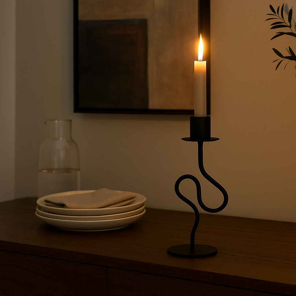 La Courbe Celeste Lumina – Elegant Wavy Candle Holder in Deep Onyx