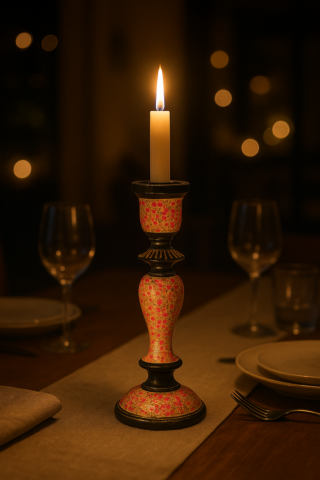 Qutub: Gulaabi Shama Daan : An Elegant Kashmiri Papier Mache Tower Shaped Candle Stand