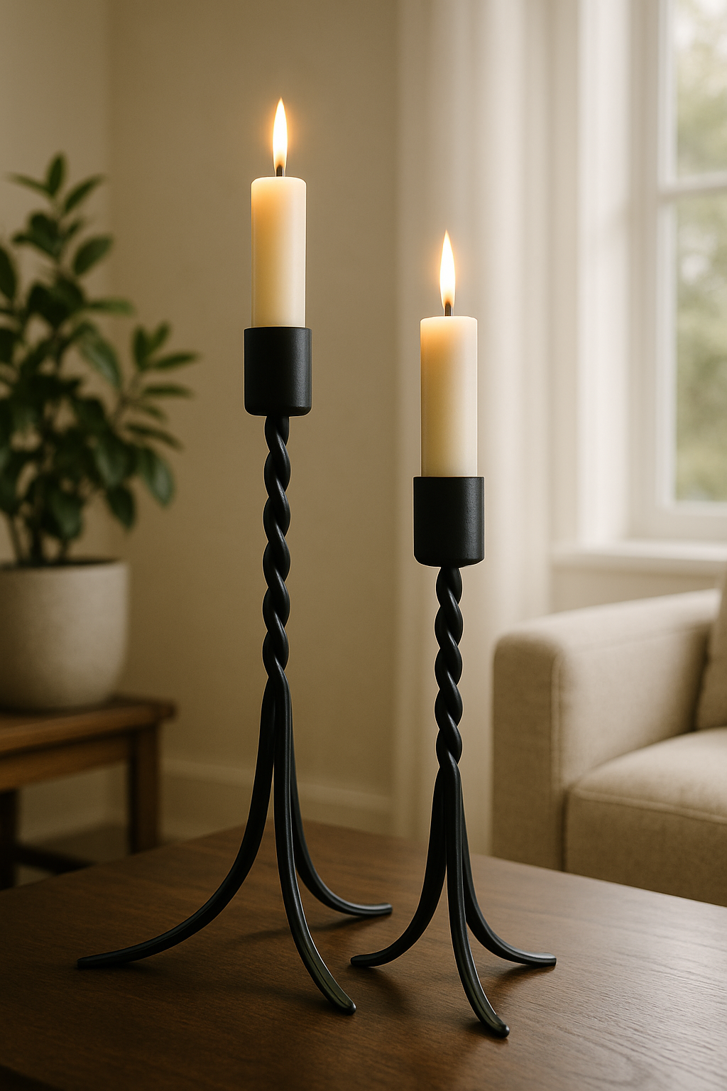 Ebon Spire – Twisted Metal Candle Holder Set (Set of 2)