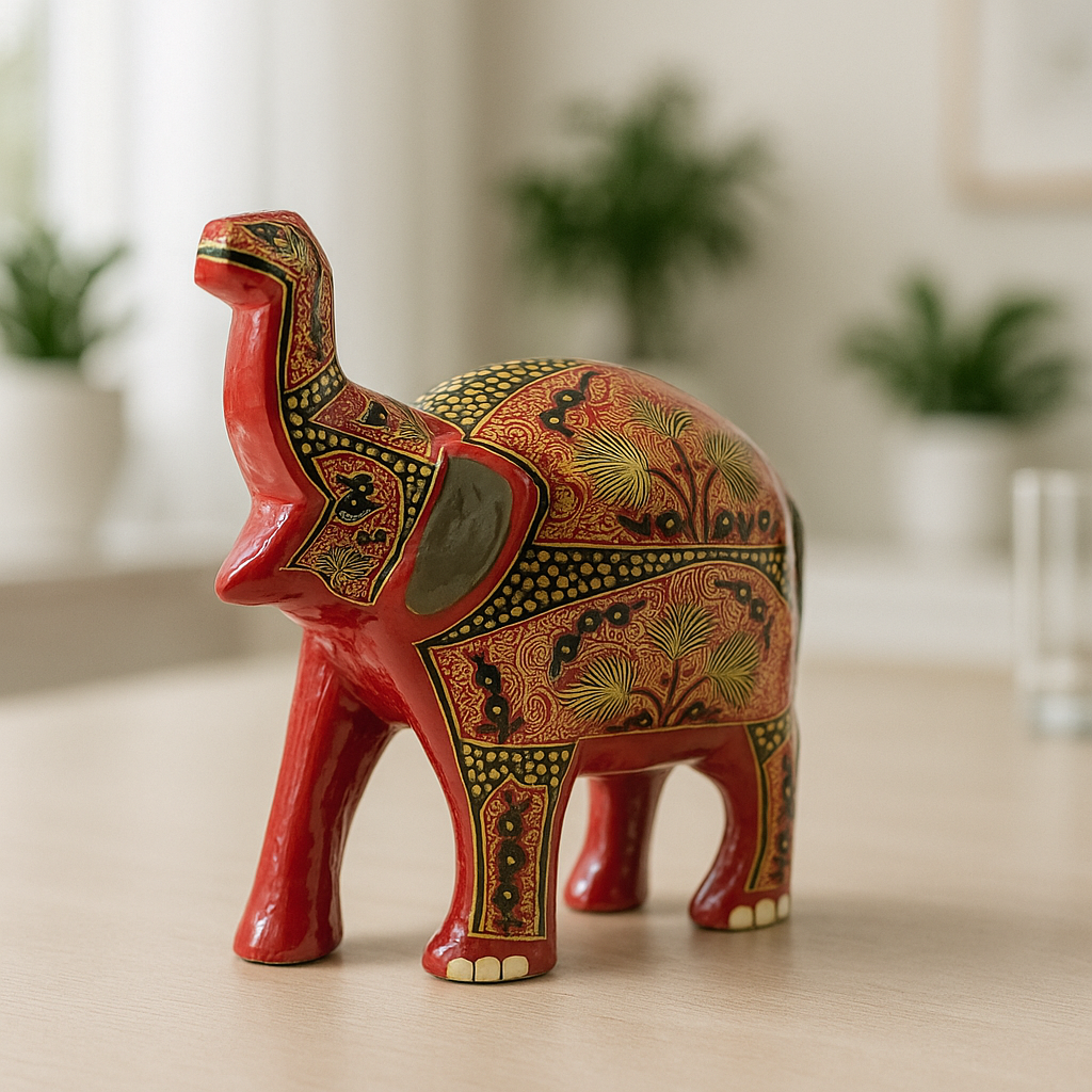 Sindoor: Mehraab-e-Gul Elephant Medium- The Fiery Splendor of Kashmiri Craft